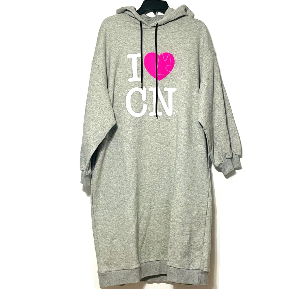 Magnlens Gray Long Hoodie Sweatershirt Dress